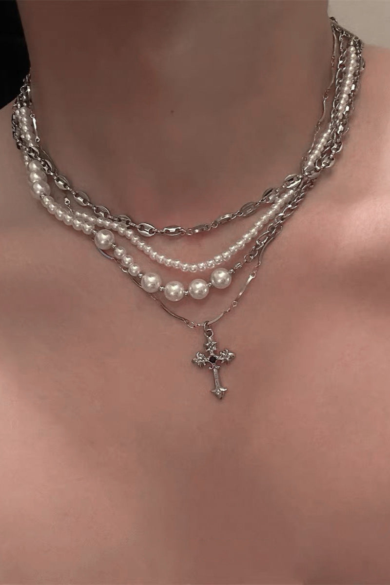 Multi Layer Grey Pearl Choker Necklace Secondary image