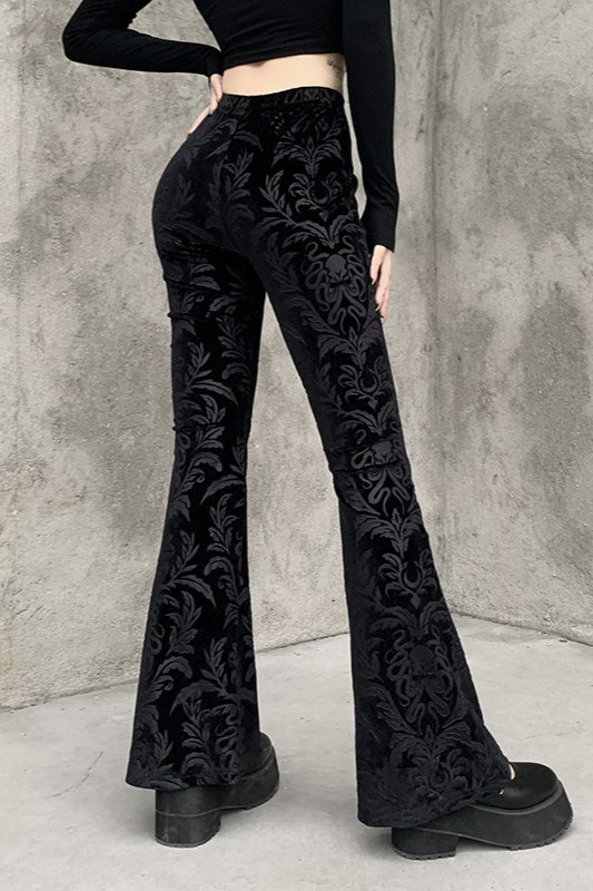 Floral Jacquard Velvet Flare Pants