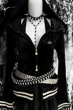 Lace Panel Embroidered Zip Hoodie