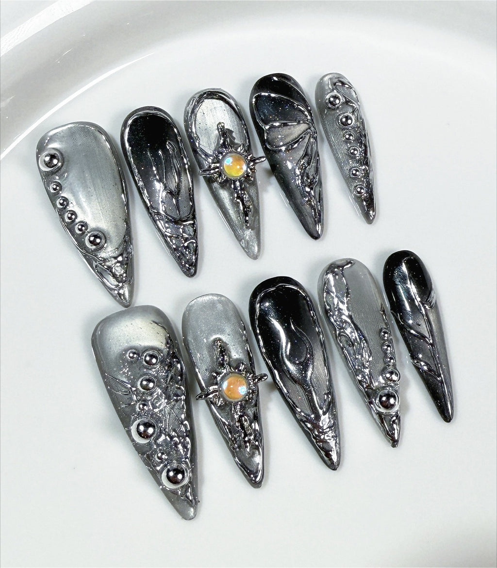 Metallic Mirror Punk Stiletto Press On Nails
