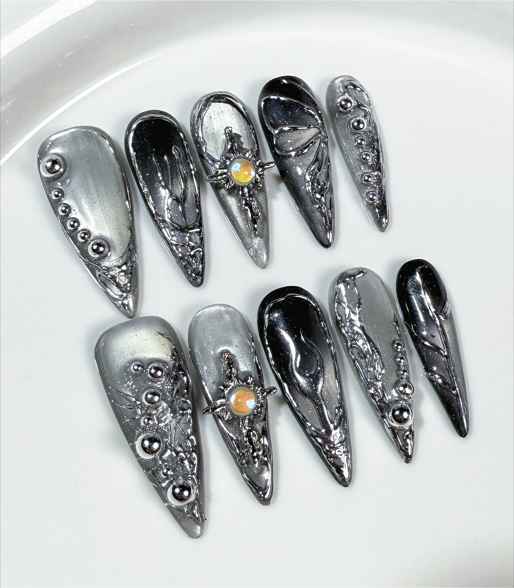 Metallic Mirror Punk Stiletto Press On Nails