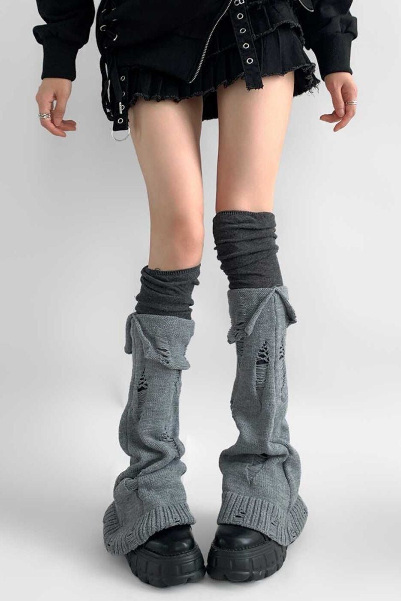 Knitted Cuffed Ripped Y2K Stacked Leg Warmers Main image