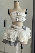 Belted Bandeau Skirt Set And Apron Dress