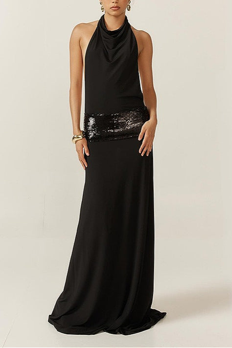 High Waist Dark Halter Backless Maxi Dress Main image