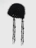 Y2K Hand crocheted Tassel Strap Retro Hollow Knitted Hat