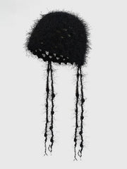 Y2K Hand crocheted Tassel Strap Retro Hollow Knitted Hat