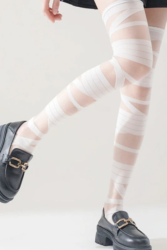 Gothic Punk Cross Strap Bandage Thigh High Socks