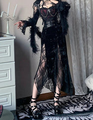 Lace Stitching Long Sleeve Midi Dress