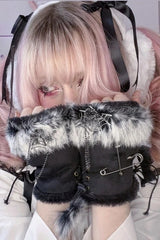 Plush Spider Web Fingerless Gloves