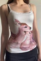 Watercolor Deer Lace Trim Tank Top
