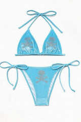 Punk Velvet Rhinestone Skull Swimwear