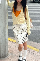 Drawstring Polka Dot Satin Midi Skirt