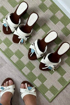 Butterfly Bow Block-Heel Mules