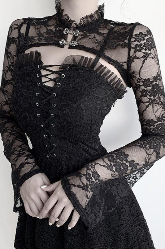 Black Ruffled Bell Sleeve Mesh Top Main image