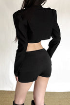 Metal Button Cropped Shorts Sets