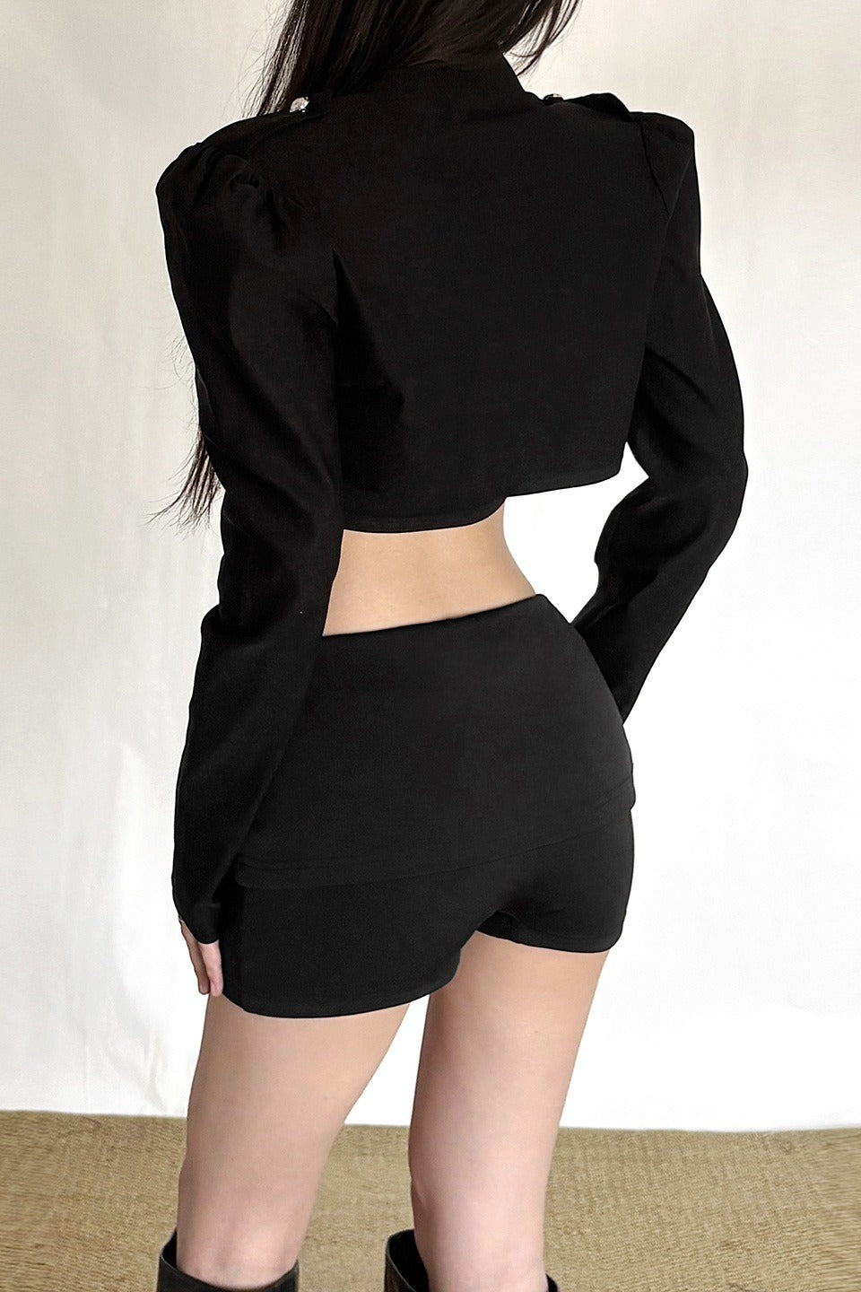 Metal Button Cropped Shorts Sets