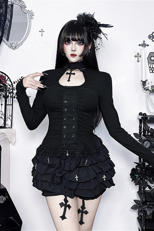 Retro Old-School Dark Blouse