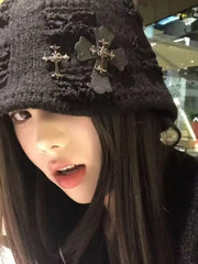 Retro Post Apocalyptic Leather Tag Knitted Hat