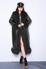 Long Loose Quilted PU Leather Coat