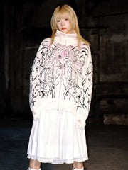 Y2K Angel Cartoon Print Zipper Coat