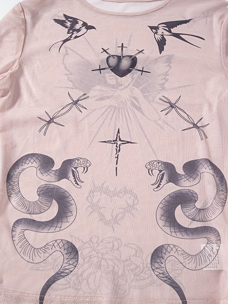 Slim Printed Long Sleeve Casual Top Secondary image
