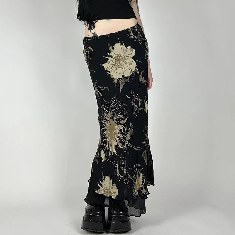 Retro Floral Fairycore Long Skirt Main image