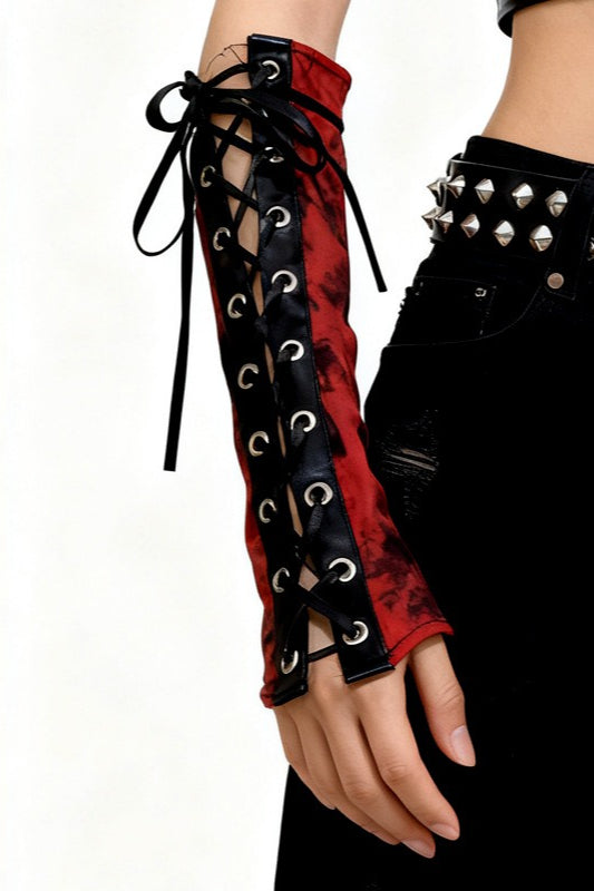 Tie Dye Lace Up Fingerless Gloves