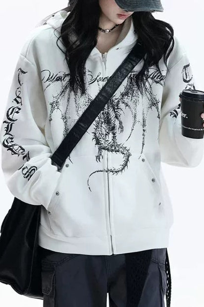 Dragon Graphic Long Sleeve Hoodies