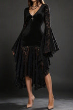 Lace Sleeve Velvet Effect Maxi Dress
