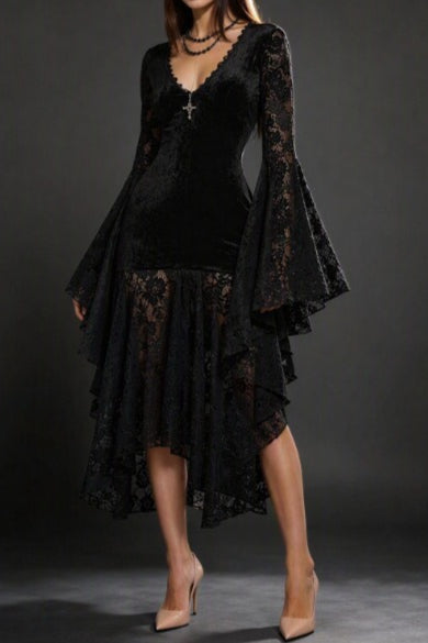 Lace Sleeve Velvet Effect Maxi Dress