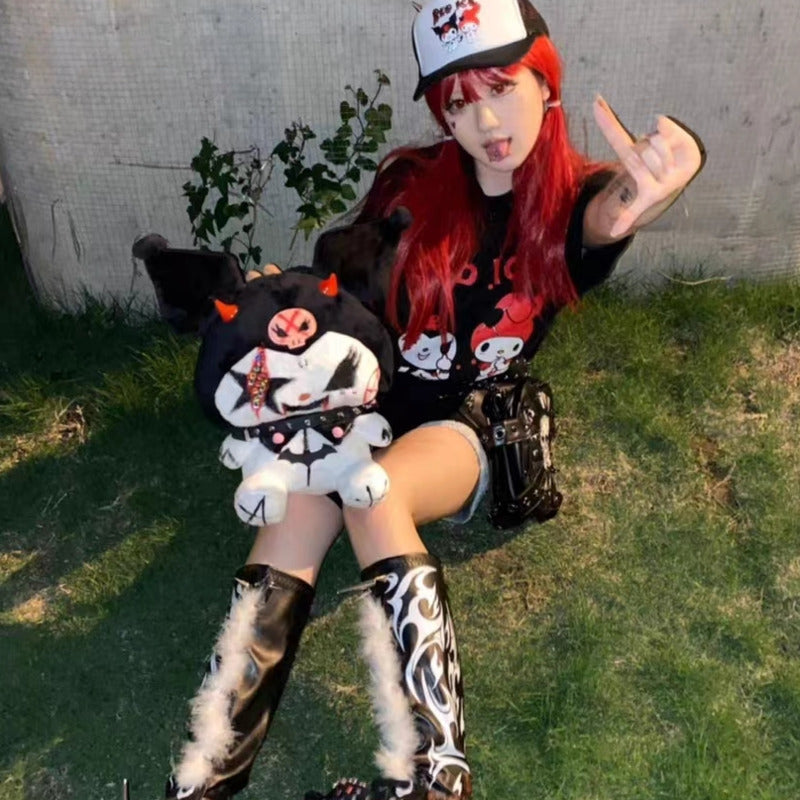 Sanrio Kuromi Dark Y2K Street Gothic Spicy Girl Plush American Punk Funny Bag Secondary image