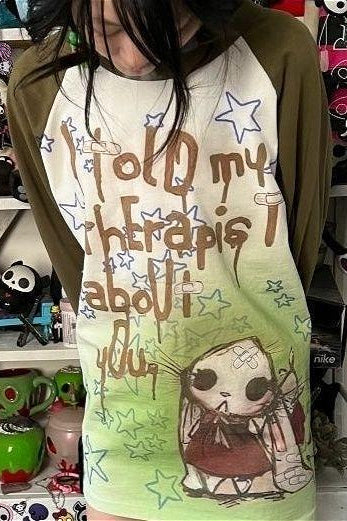 Y2K Punk Cartoon Graffiti Raglan Sleeve Casual Loose T-shirt Main image