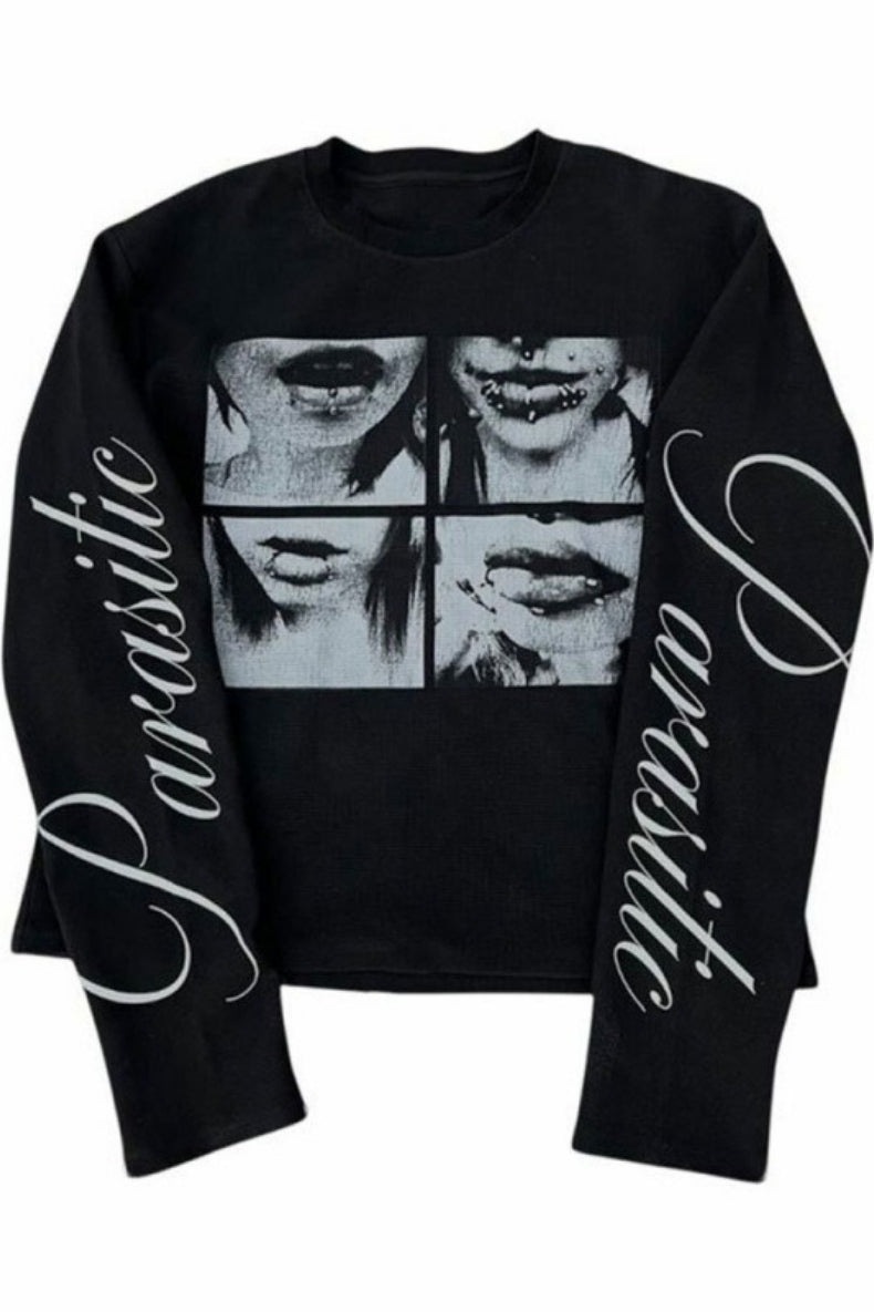 Gothic Punk 3D Print Long Sleeve Knit Top