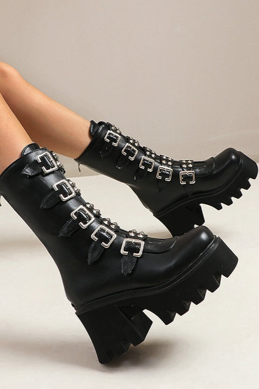 Multi-Buckle Knee-High Platform Boots