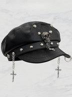 Punk Leopard Print Leather Beret Hat