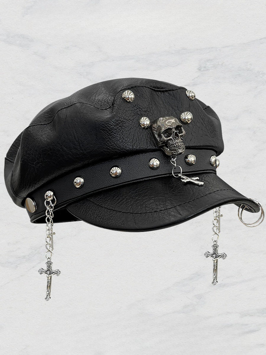 Punk Leopard Print Leather Beret Hat