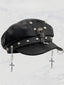 Punk Leopard Print Leather Beret Hat