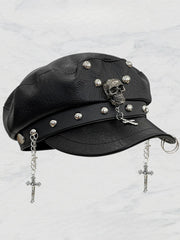 Punk Leopard Print Leather Beret Hat