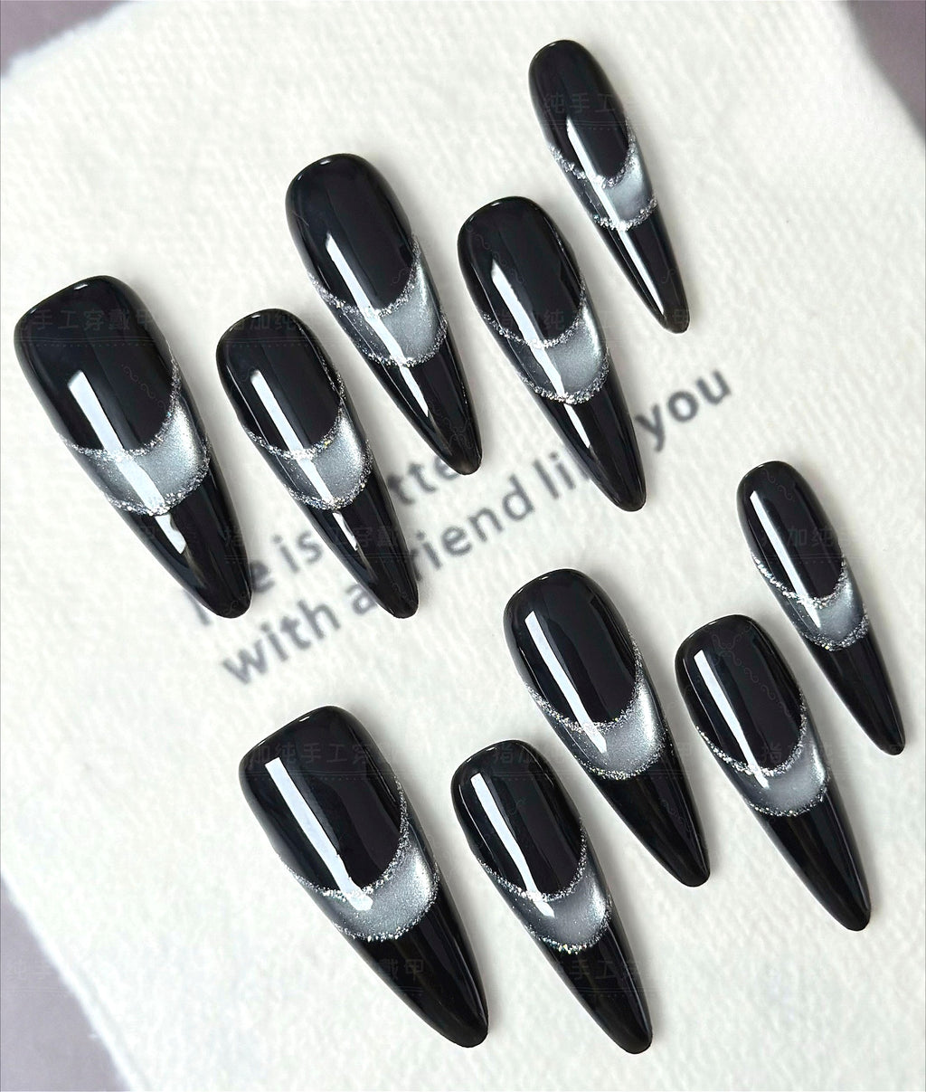 Dark French Line Y2K Press On Nails