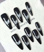 Dark French Line Y2K Press On Nails