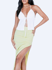 Y2K Front Tie Deep V Crop Top