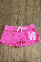 Fuchsia Love Print Low-Rise Hot Pants