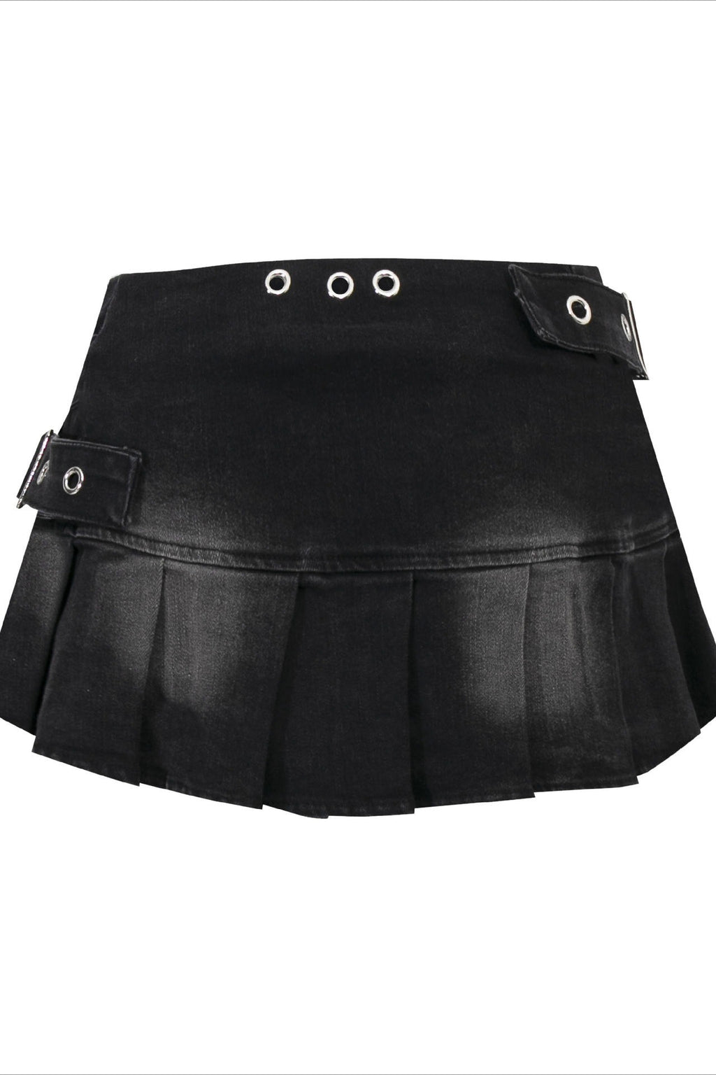 Studded Denim Pleated Mini Skirt
