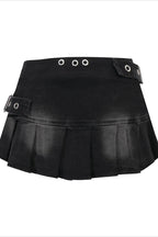 Studded Denim Pleated Mini Skirt