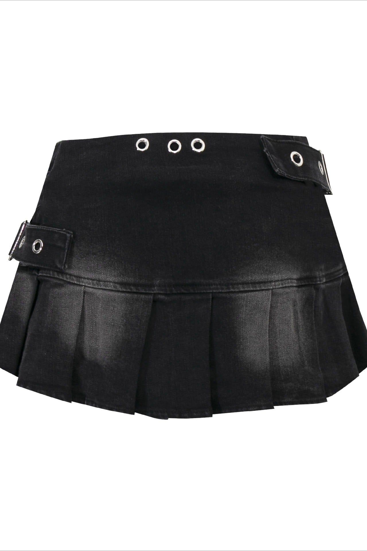 Studded Denim Pleated Mini Skirt