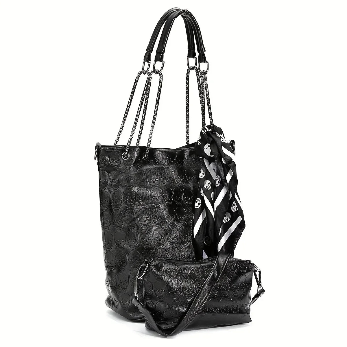 Gothic Skull Print Punk Scarf Decor Trendy Crossbody Tote Shoulder Bag Halloween