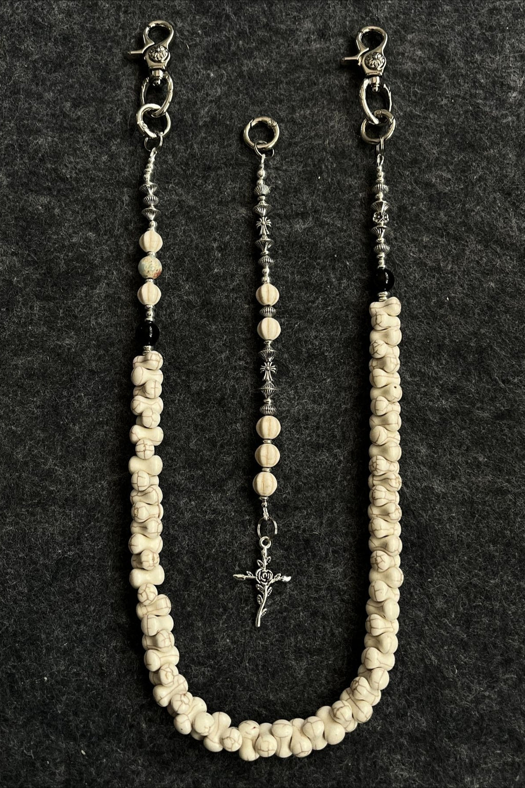 White Turquoise Bone Cross Punk Waist Chain