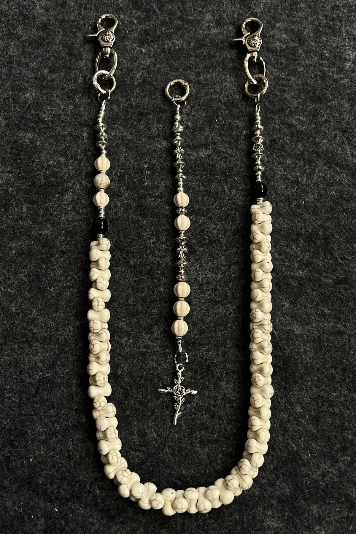 White Turquoise Bone Cross Punk Waist Chain