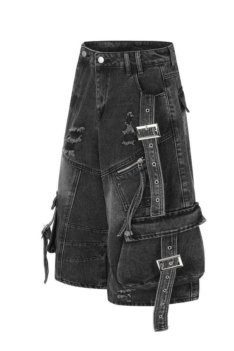 Multi-Pocket Denim Bermuda Shorts