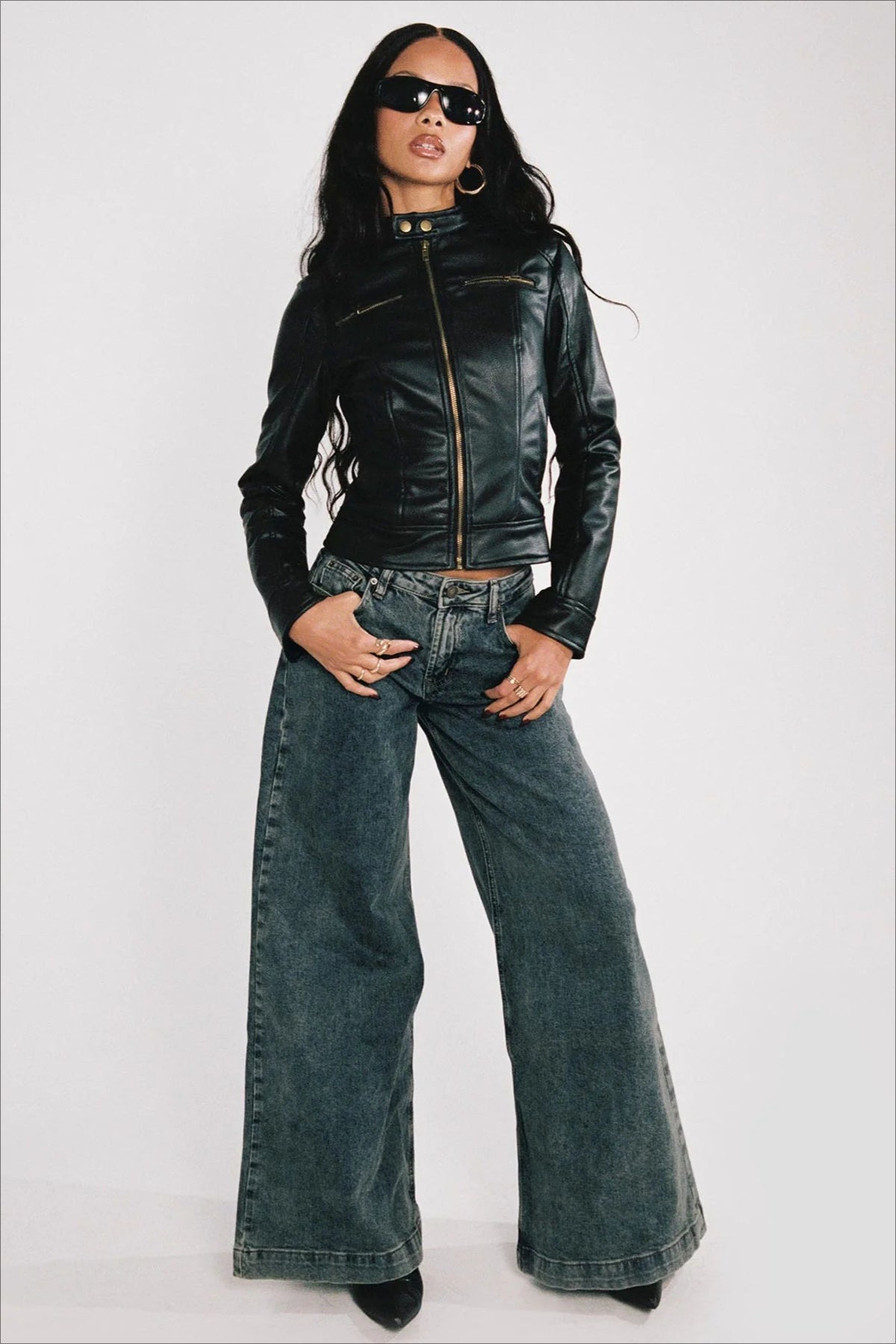 Stand Collar Glossy Cropped Jackets